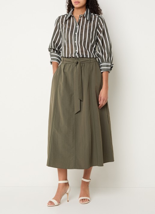 Xandres Heloisa semi-transparante blouse met streepprint - voorkant 3 bronsgroen