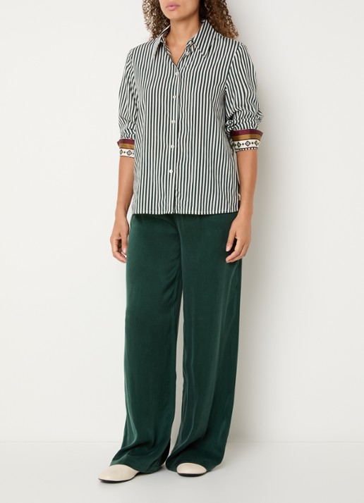 Xandres Henk blouse met streepprint - voorkant 2 groen