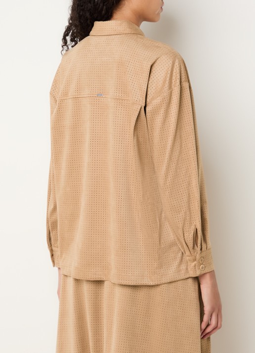 Xandres Henriette blouse van imitatiesuède met stippenprint - achterkant camel