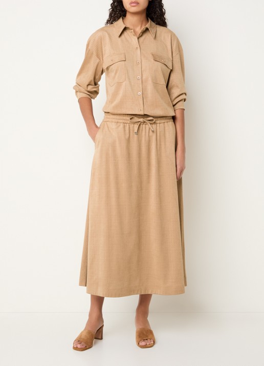 Xandres Henriette blouse van imitatiesuède met stippenprint - voorkant 4 camel