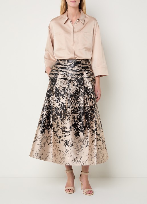 Xandres Hilbin blouse van satijn met borstzakken - voorkant 2 beige