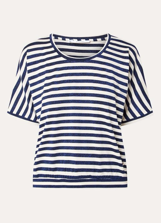 Xandres Hirokar T-shirt met lurex en streepprint - voorkant 2 donkerblauw