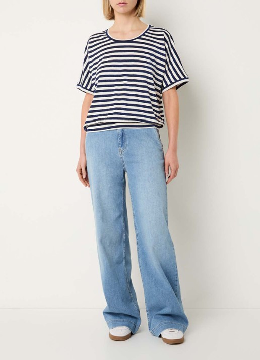 Xandres Hirokar T-shirt met lurex en streepprint - voorkant 3 donkerblauw