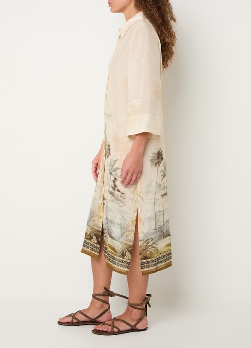 Xandres Hokoi blousejurk in linnenblend met print - voorkant 3 vanillegeel