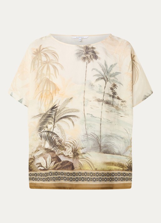 Xandres Holo blouse in linnenblend met print - voorkant vanillegeel