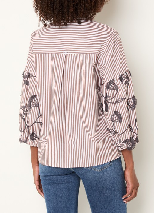 Xandres Hopi blouse met streepprint - achterkant 3 lichtbruin