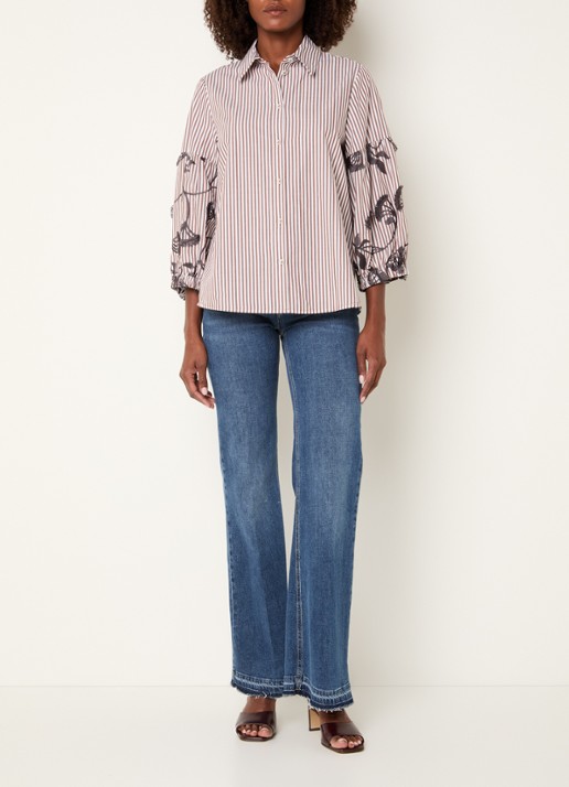 Xandres Hopi blouse met streepprint - voorkant 2 lichtbruin