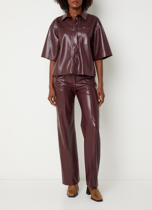 Xandres Horris blouse van imitatieleer met borstzak - voorkant 4 aubergine