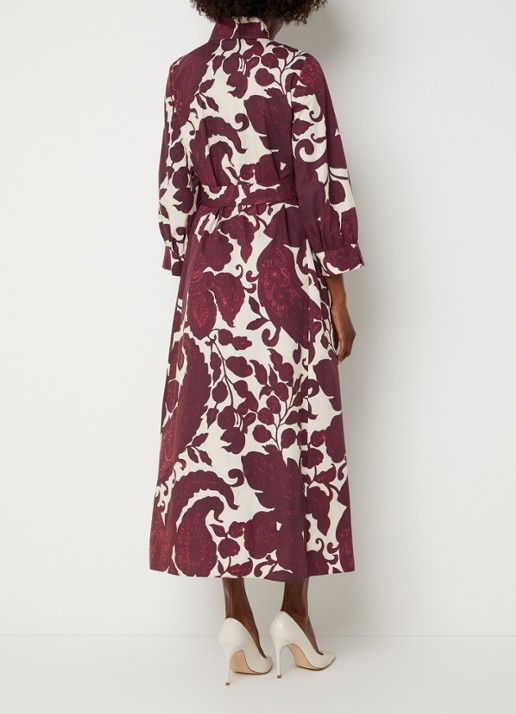 Xandres Kare maxi blousejurk met print en steekzakken - achterkant aubergine
