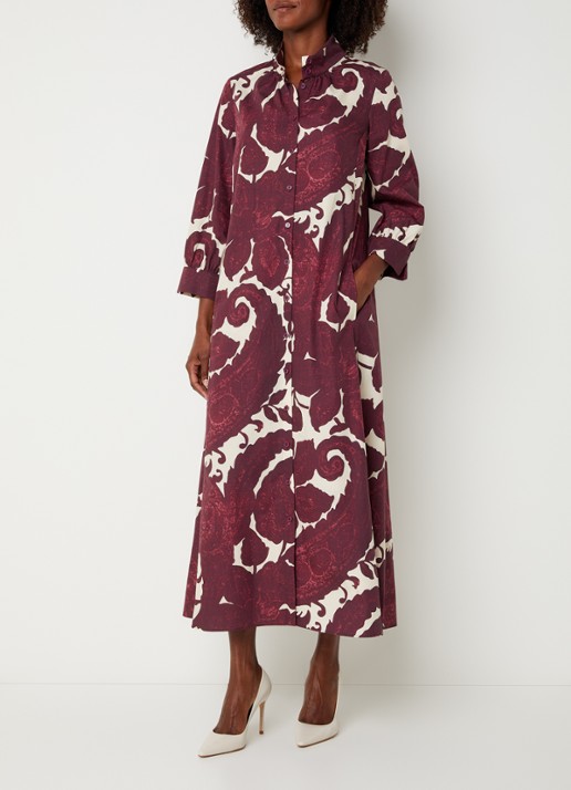 Xandres Kare maxi blousejurk met print en steekzakken - detail 2 aubergine