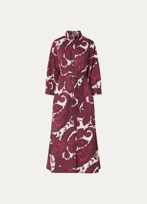 Xandres Kare maxi blousejurk met print en steekzakken - voorkant 3 aubergine