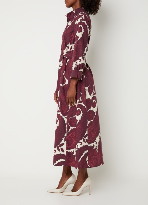 Xandres Kare maxi blousejurk met print en steekzakken - voorkant 4 aubergine