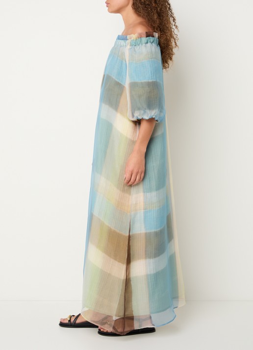 Xandres Katari oversized maxi jurk met colour blocking - voorkant 2 staalblauw