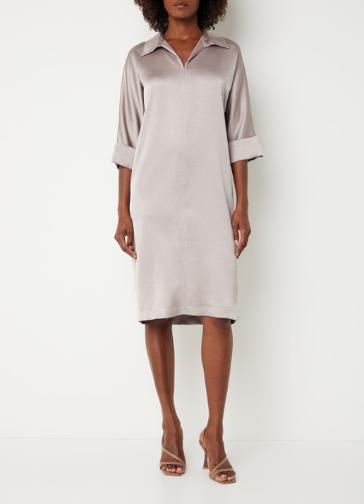 Xandres Kenano midi jurk met V-hals - detail creme