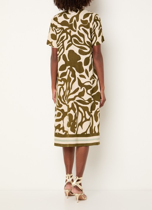 Xandres Kirania midi jurk in linnenblend met print - achterkant bronsgroen