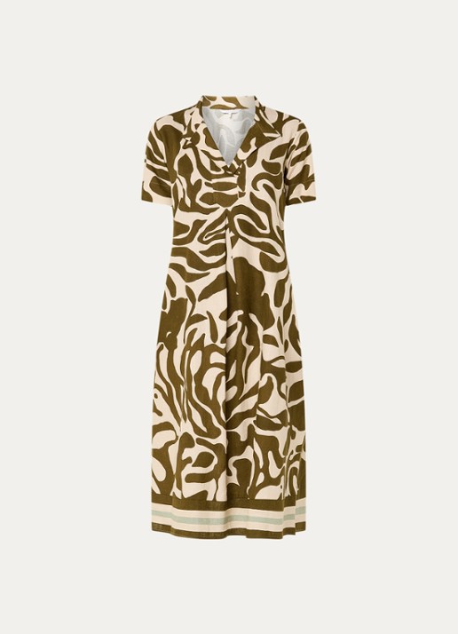 Xandres Kirania midi jurk in linnenblend met print - voorkant 3 bronsgroen
