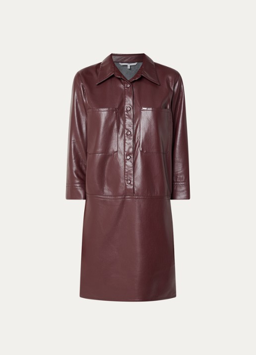 Xandres Kobien mini blousejurk van imitatieleer - voorkant 3 aubergine