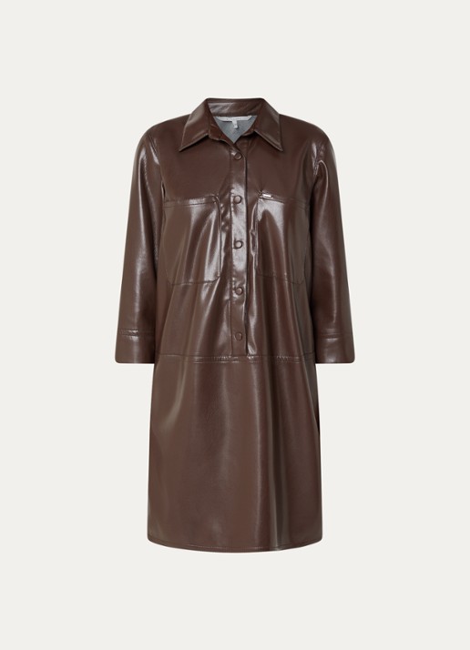 Xandres Kobien mini blousejurk van imitatieleer - voorkant 2 donkerbruin
