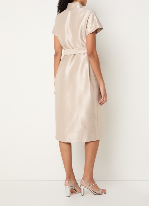 Xandres Koji midi blousejurk met metallic finish - achterkant 3 beige