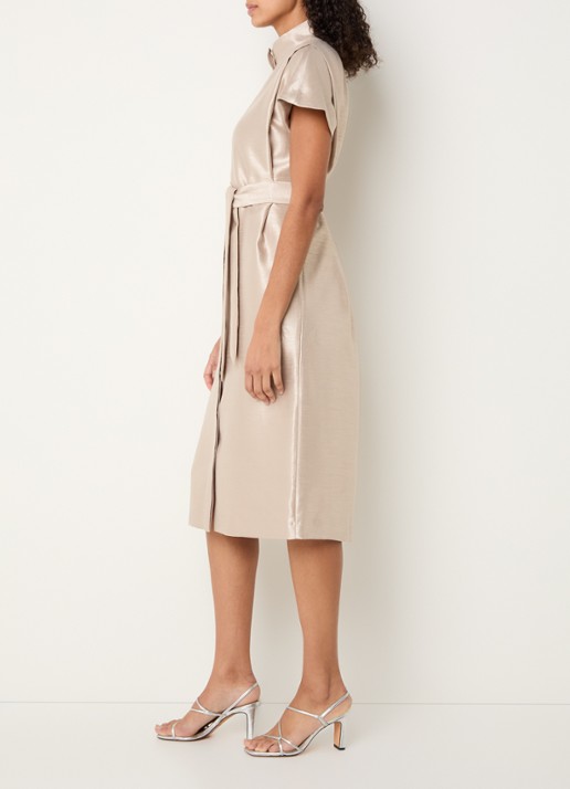 Xandres Koji midi blousejurk met metallic finish - voorkant 2 beige