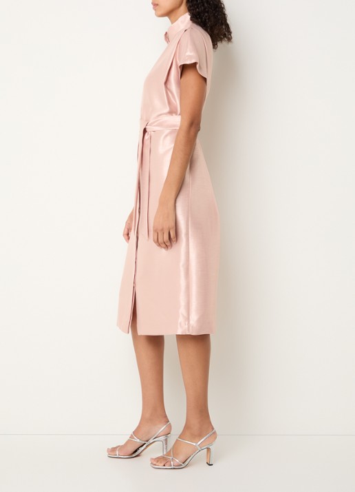 Xandres Koji midi blousejurk met metallic finish - voorkant 4 zalmroze