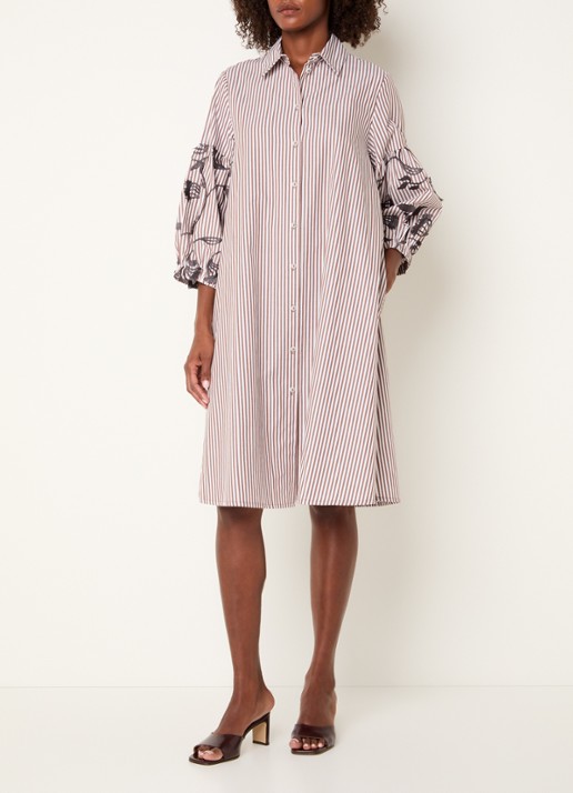 Xandres Kopi midi jurk met streepprint en ballonmouw