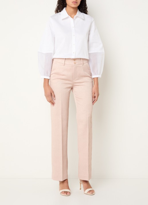 Xandres Panchita high waist straigt fit broek met lurex - voorkant 3 zalmroze