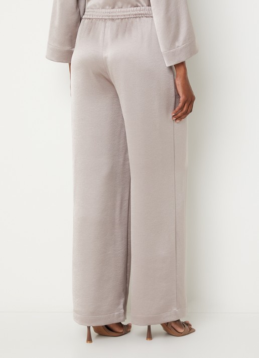 Xandres Paolo high waist wide fit broek van satijn - achterkant 4 creme