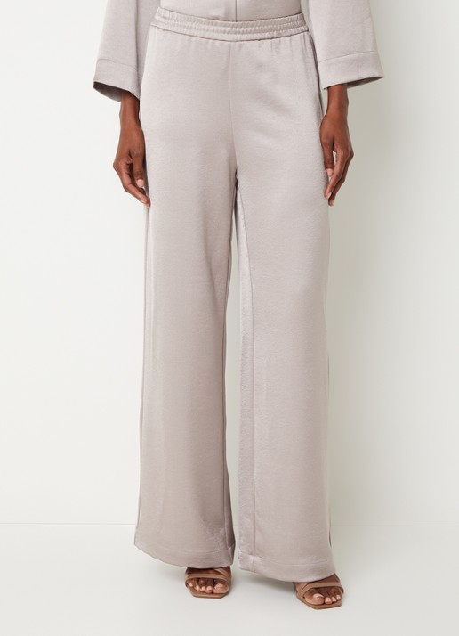 Xandres Paolo high waist wide fit broek van satijn - detail 3 creme