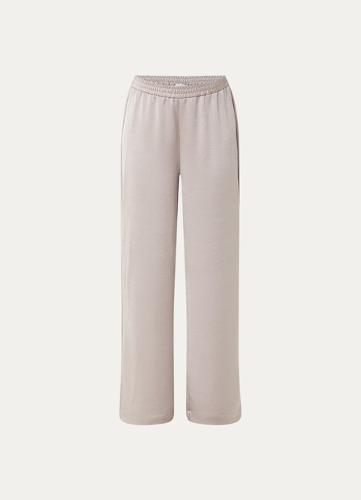 Xandres Paolo high waist wide fit broek van satijn - voorkant creme