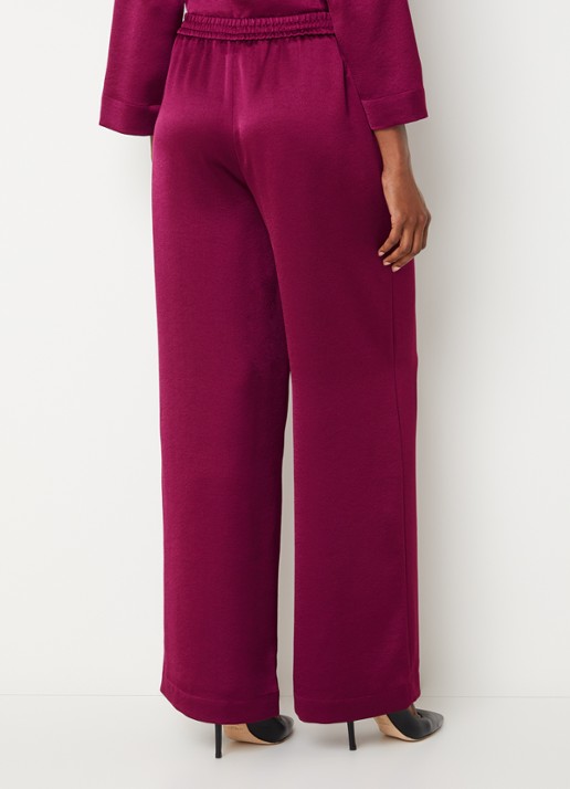 Xandres Paolo high waist wide fit broek van satijn - achterkant aubergine