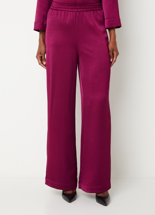 Xandres Paolo high waist wide fit broek van satijn - detail 2 aubergine