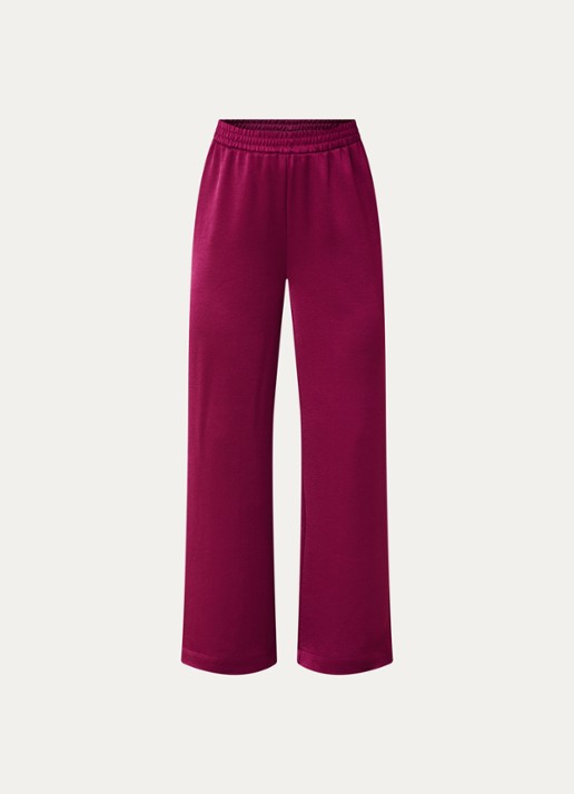 Xandres Paolo high waist wide fit broek van satijn - voorkant 3 aubergine