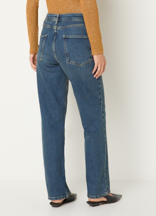 Xandres Pascal high waist straight leg jeans met medium wassing en sjaaldetail  - achterkant 4 indigo