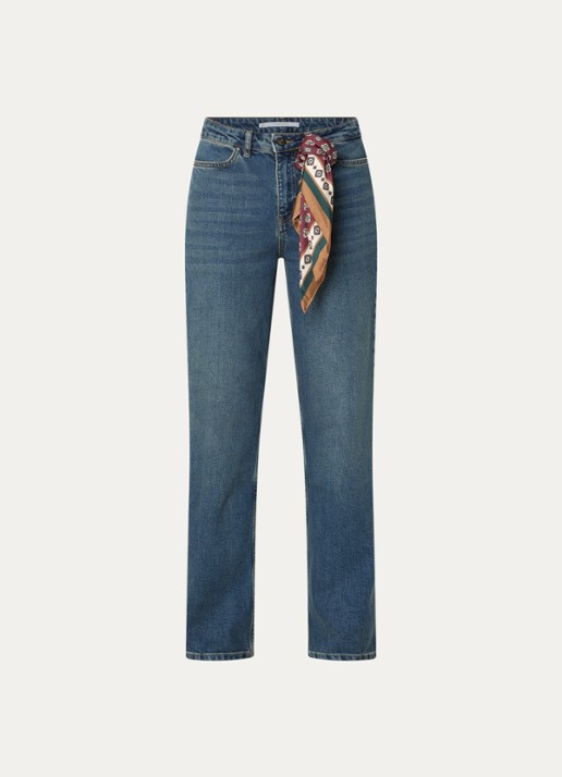 Xandres Pascal high waist straight leg jeans met medium wassing en sjaaldetail  - voorkant indigo