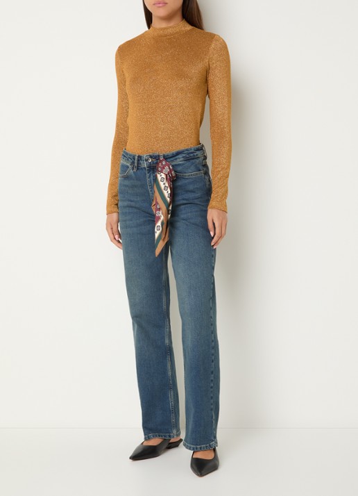 Xandres Pascal high waist straight leg jeans met medium wassing en sjaaldetail  - voorkant 2 indigo