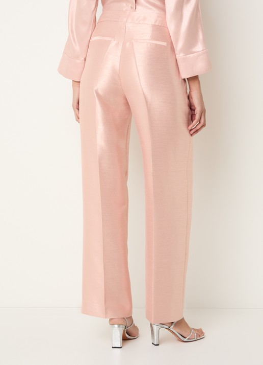 Xandres Peyvin high waist wide leg pantalon met metallic finish - achterkant zalmroze