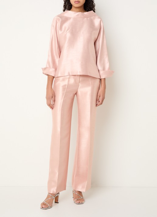 Xandres Peyvin high waist wide leg pantalon met metallic finish - voorkant 4 zalmroze