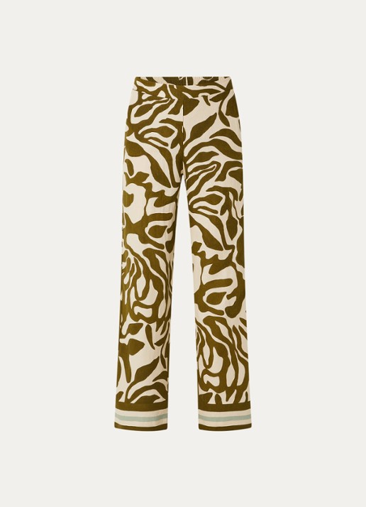 Xandres Phocas high waist straight fit pantalon in linnenblend met print - voorkant bronsgroen