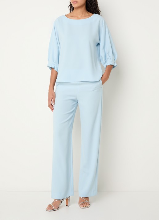 Xandres Phocas high waist straight fit pantalon met steekzakken - voorkant 3 lichtblauw