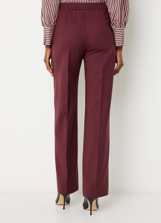 Xandres Phocus high waist straight fit pantalon in woblend met steekzakken - achterkant aubergine
