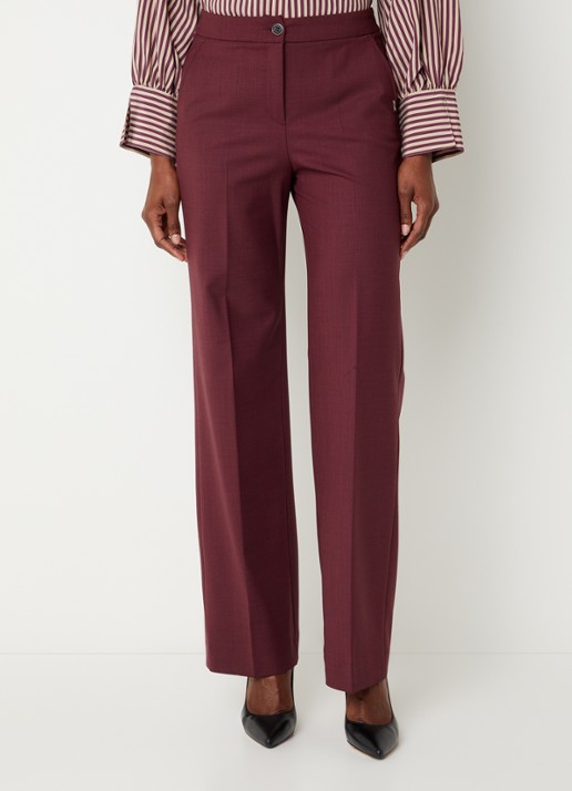 Xandres Phocus high waist straight fit pantalon in woblend met steekzakken - detail 2 aubergine