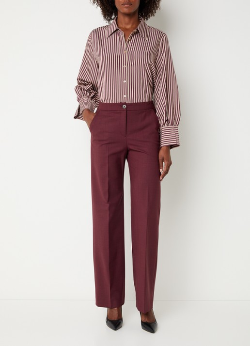 Xandres Phocus high waist straight fit pantalon in woblend met steekzakken - voorkant 4 aubergine