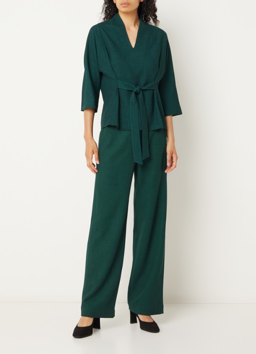 Xandres Phocus high waist wide fit pantalon met steekzakken - voorkant 3 groen