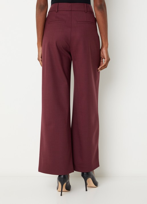 Xandres Pifo high waist wide fit pantalon in wolblend met steekzakken - achterkant 2 aubergine
