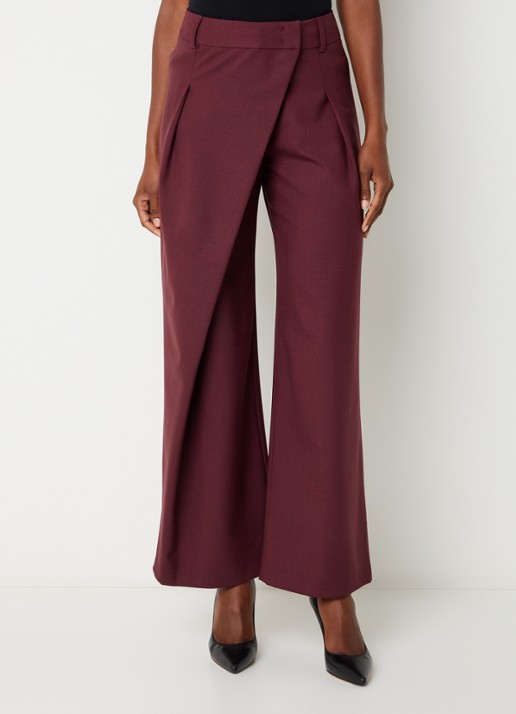 Xandres Pifo high waist wide fit pantalon in wolblend met steekzakken - detail aubergine