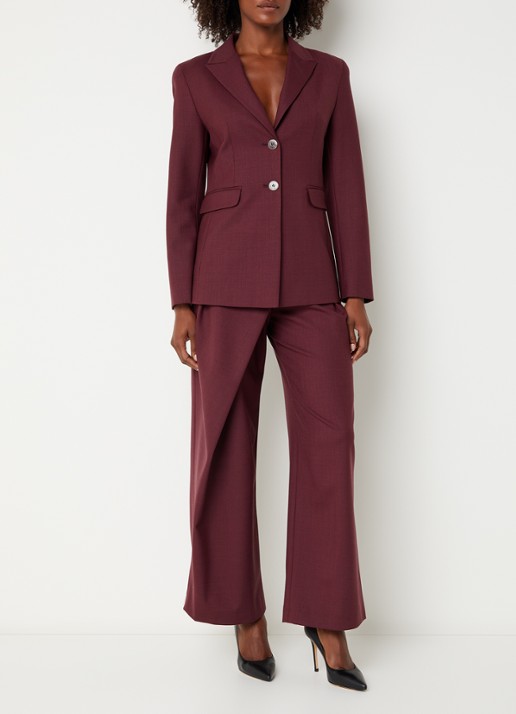 Xandres Pifo high waist wide fit pantalon in wolblend met steekzakken - voorkant 4 aubergine