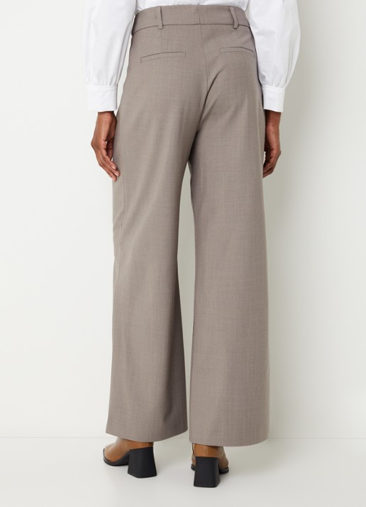 Xandres Pifo high waist wide fit pantalon in wolblend met steekzakken - achterkant 4 donkerbeige