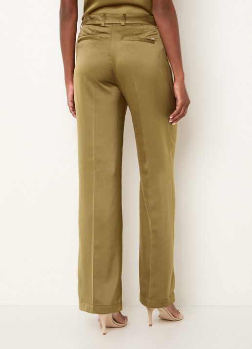 Xandres Puko high waist straight fit pantalon van satijn - achterkant bronsgroen