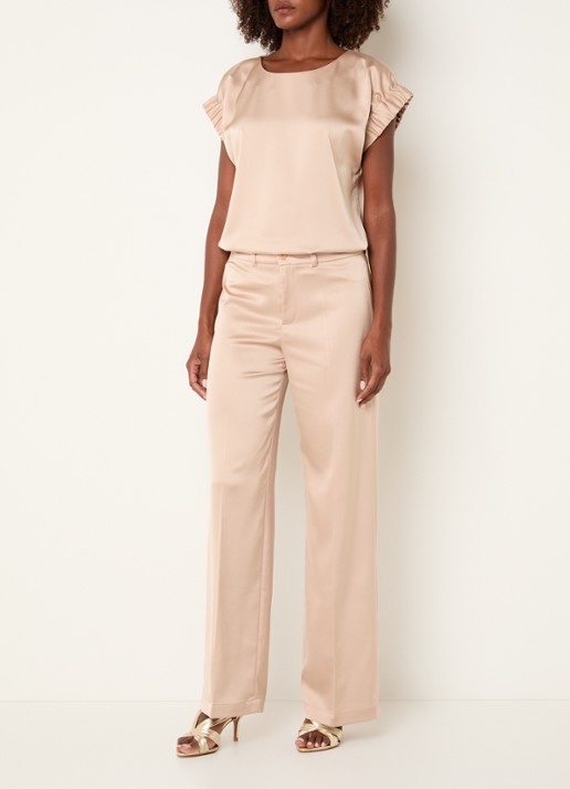 Xandres Puko mid waist straight fit pantalon van satijn - voorkant 2 goud